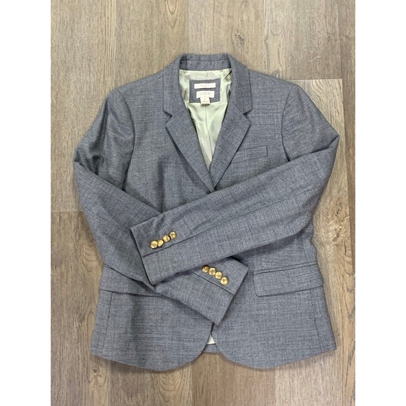 J.Crew Jackets & Blazers - J.Crew Schoolboy Blazer Gray Wool Blend Gold Crest Button Jacket 92480 Size 8